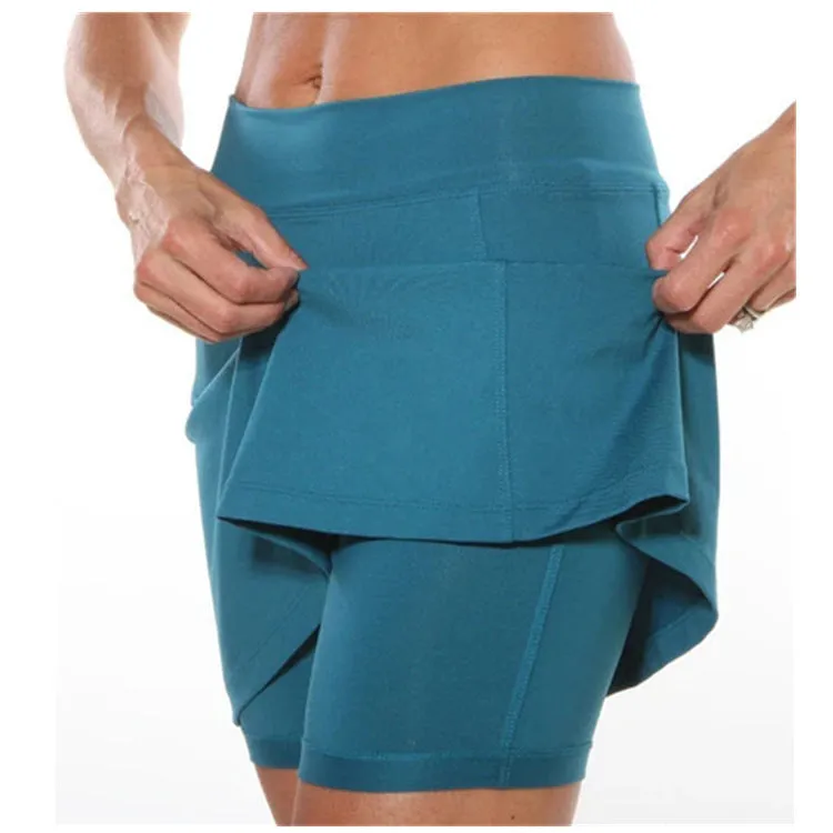 Solid Colored Mid-Waist Culottes Women Pocket Sporty Casual Pants Skirt Slim-Fit Skirt