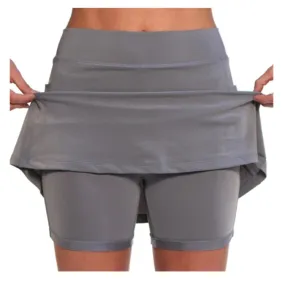 Solid Colored Mid-Waist Culottes Women Pocket Sporty Casual Pants Skirt Slim-Fit Skirt