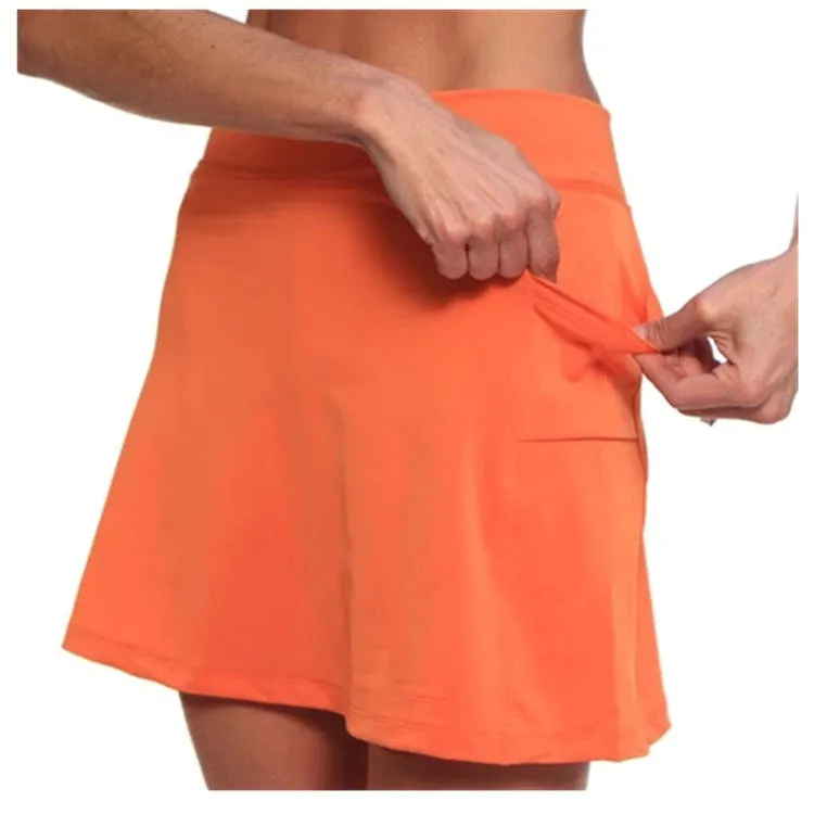 Solid Colored Mid-Waist Culottes Women Pocket Sporty Casual Pants Skirt Slim-Fit Skirt