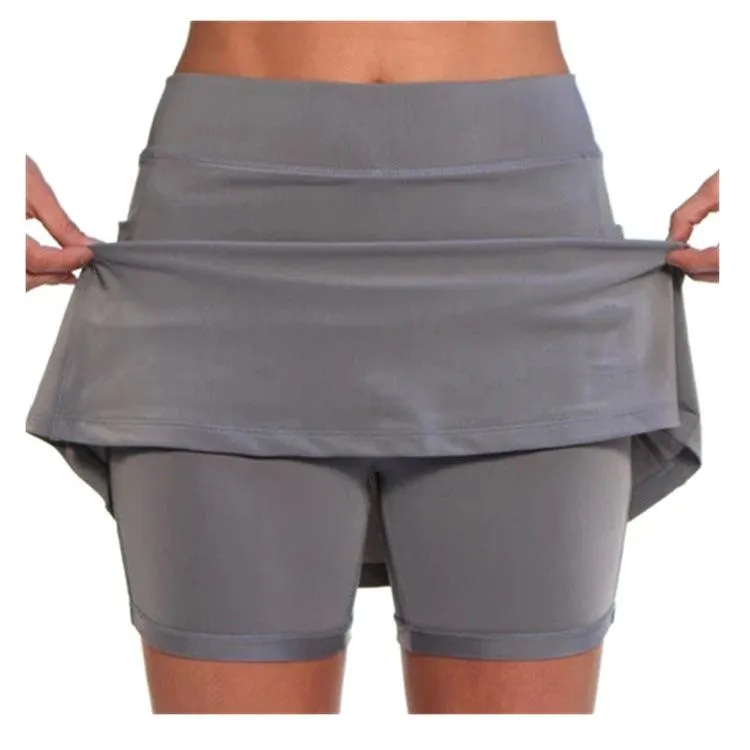 Solid Colored Mid-Waist Culottes Women Pocket Sporty Casual Pants Skirt Slim-Fit Skirt