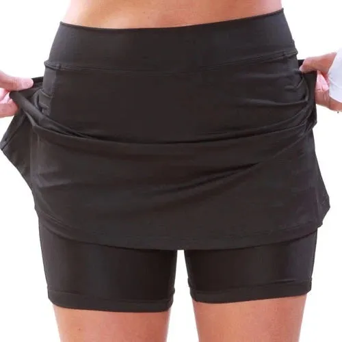 Solid Colored Mid-Waist Culottes Women Pocket Sporty Casual Pants Skirt Slim-Fit Skirt