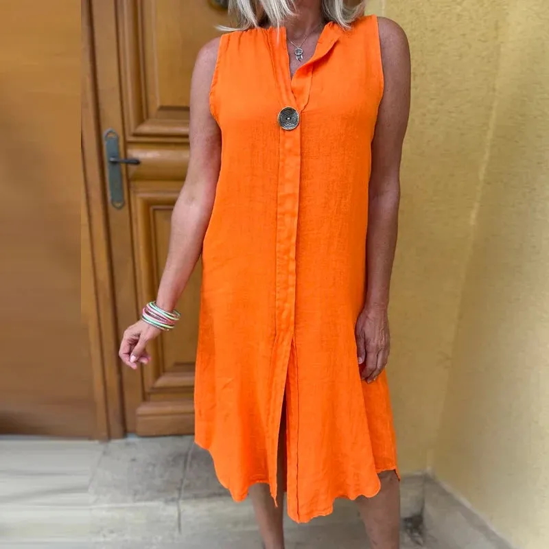TAVIMART  -  Casual Ladies 2024 V-Neck Office Pullover Dress Elegant Sleeveless Solid Formal Midi Dress Simple Summer Women Loose Party Dress