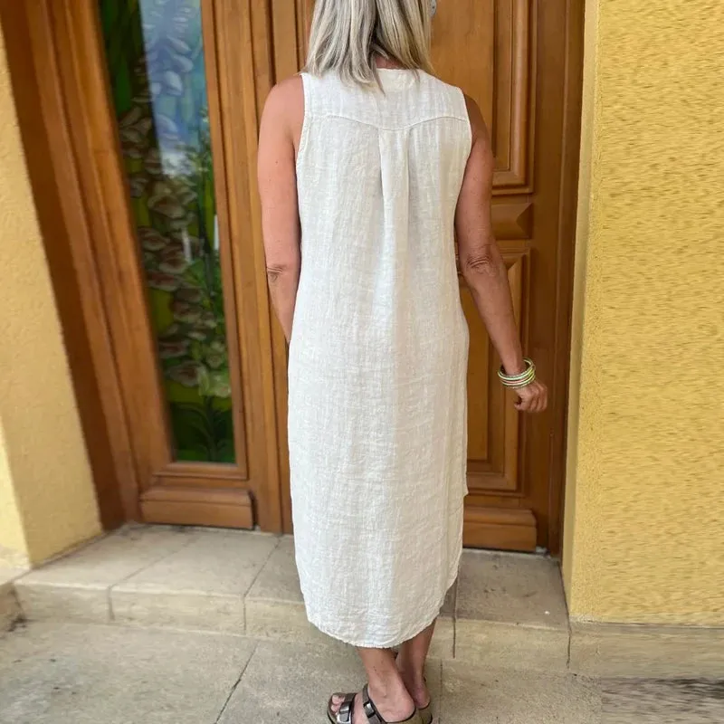 TAVIMART  -  Casual Ladies 2024 V-Neck Office Pullover Dress Elegant Sleeveless Solid Formal Midi Dress Simple Summer Women Loose Party Dress