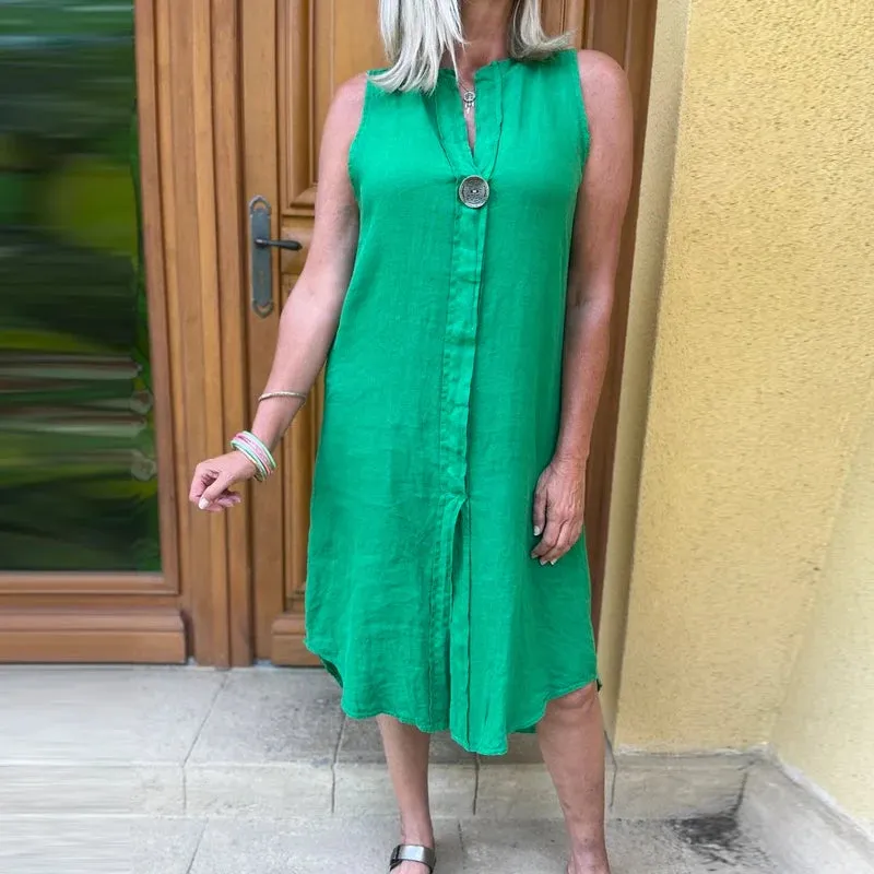 TAVIMART  -  Casual Ladies 2024 V-Neck Office Pullover Dress Elegant Sleeveless Solid Formal Midi Dress Simple Summer Women Loose Party Dress