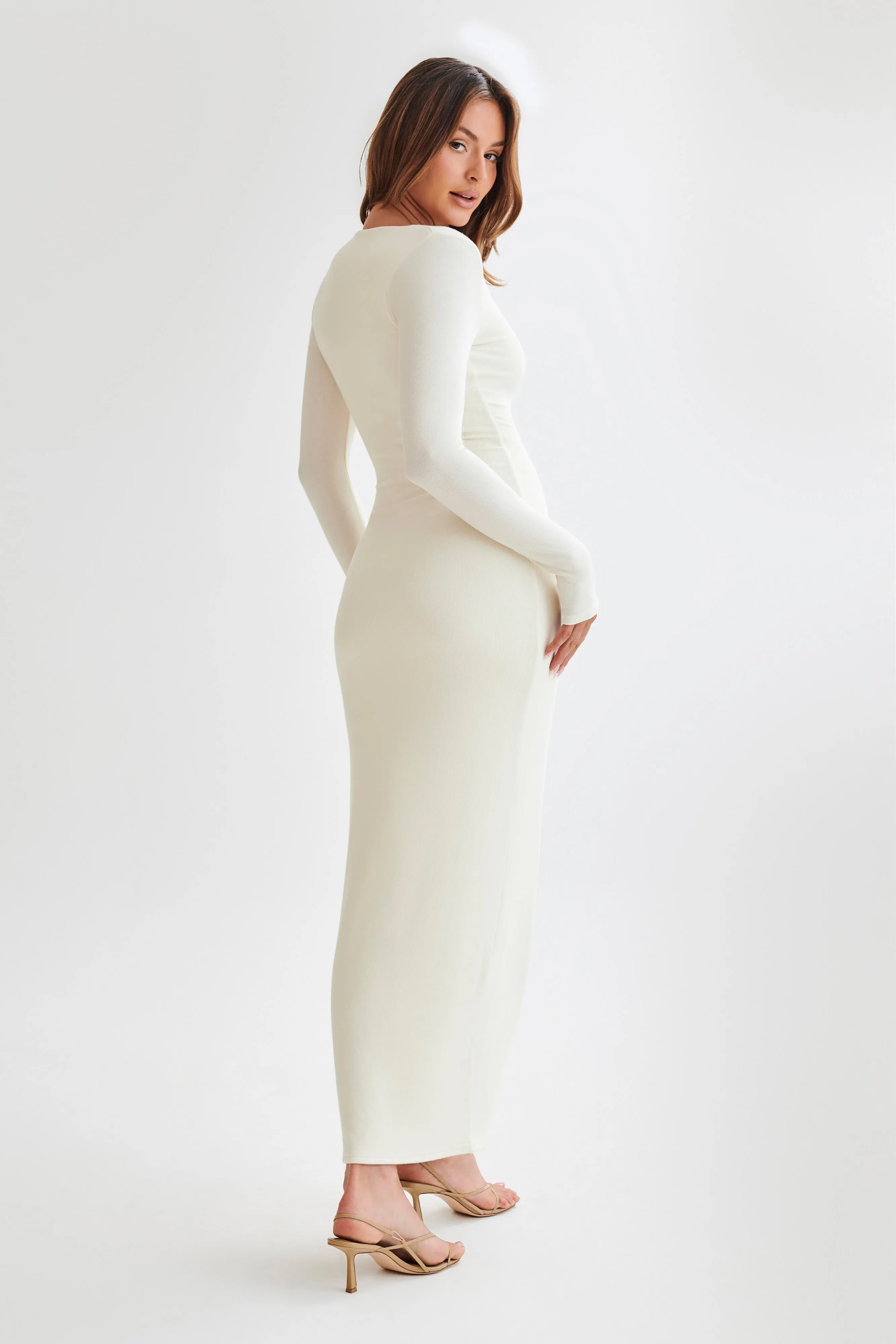 Vanessa Modal Long Sleeve Midi Dress - Bone