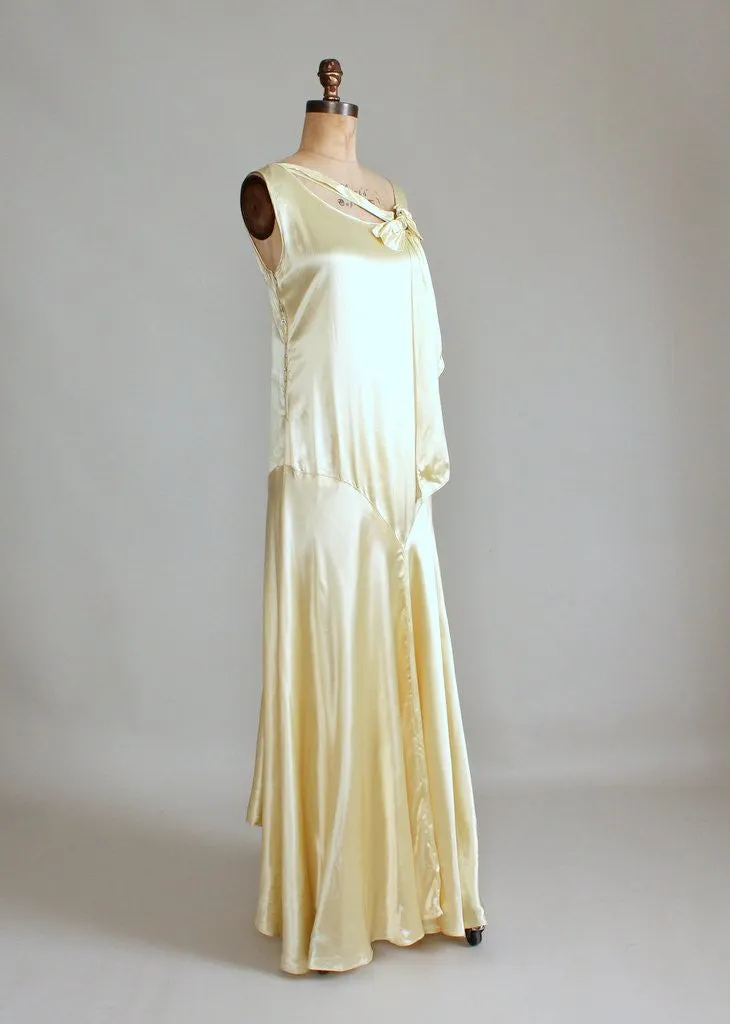 Vintage 1920s Golden Liquid Satin Flapper Evening Dress