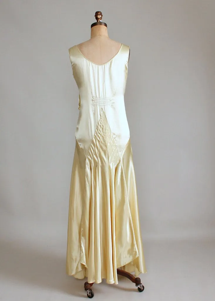 Vintage 1920s Golden Liquid Satin Flapper Evening Dress