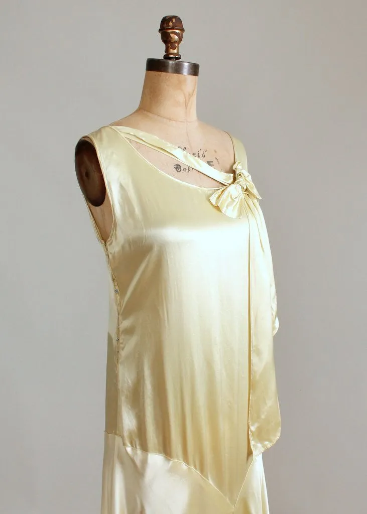 Vintage 1920s Golden Liquid Satin Flapper Evening Dress