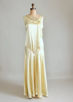 Vintage 1920s Golden Liquid Satin Flapper Evening Dress