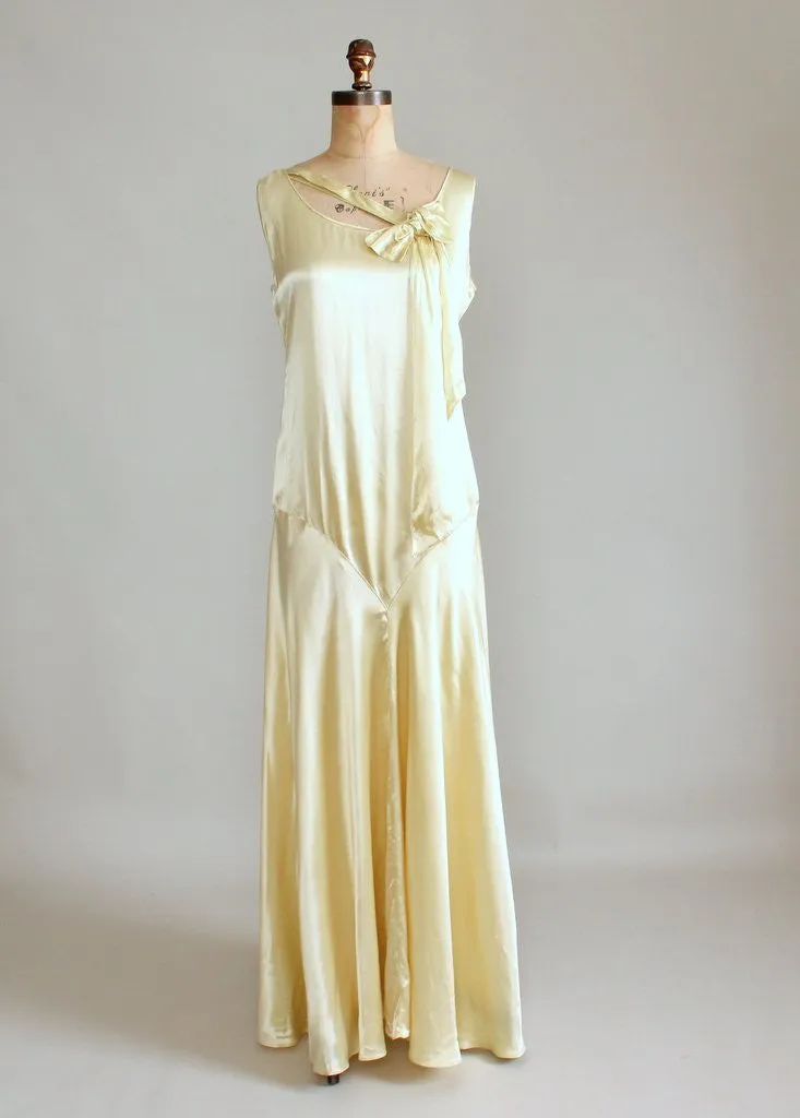 Vintage 1920s Golden Liquid Satin Flapper Evening Dress