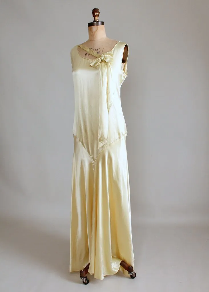 Vintage 1920s Golden Liquid Satin Flapper Evening Dress