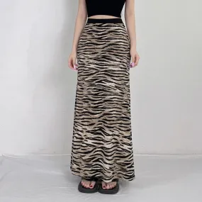 Vintage Fashion Animal Pattern Printed Long Skirt Spring Autumn Y2K Slim Party Women Skirts Contrast Color Fairycore