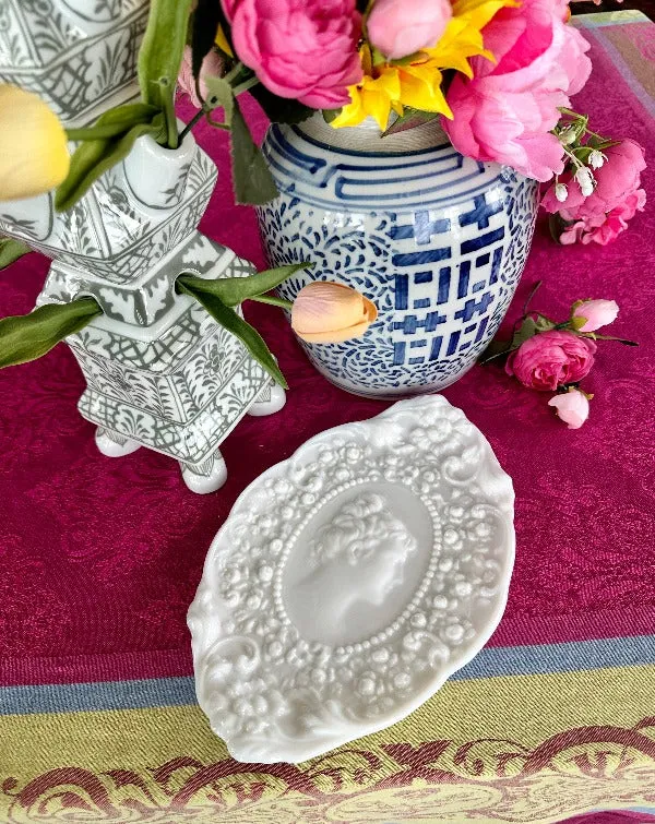 Vintage Milk Glass Cameo Dresser Tray Jenny Lind 1954-1965