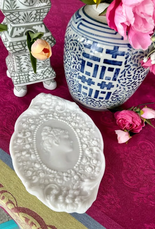 Vintage Milk Glass Cameo Dresser Tray Jenny Lind 1954-1965
