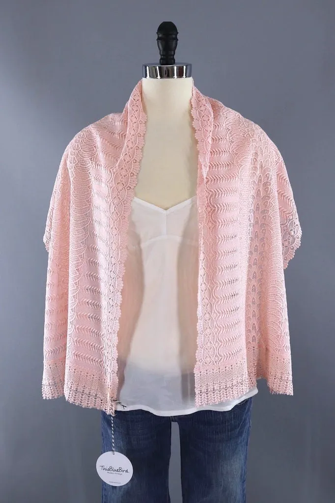 Vintage Pastel Pink Lace Kimono Shawl