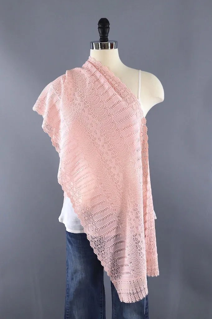 Vintage Pastel Pink Lace Kimono Shawl